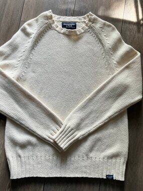 Men's Abercrombie & Fitch 100% Off-White Cotton Sweater in Size L